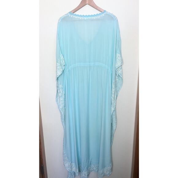 Melissa Odabash Blue Embroidered Kaftan Maxi Dress Coverup ONE SIZE - Picture 8 of 12